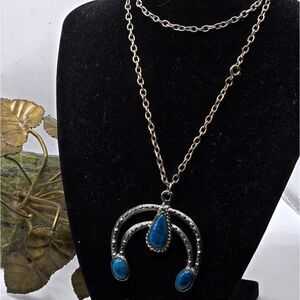 "5/$25" Silvertone Faux Turquoise Southwestern Pendant 25" Chain Necklace